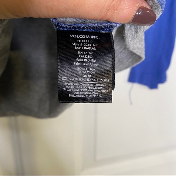 Volcom Rapit Raglan Striped Pocket Tee Blue & Grey Size Medium - Picture 6 of 7